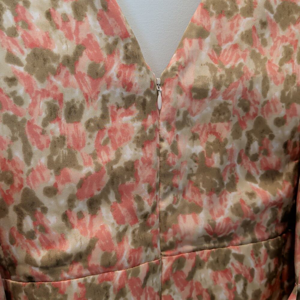 Talbots Women's Plus Sz 24W Peach Tan Satin V Neck Sheath Dress Waist Tie - Picture 5 of 8